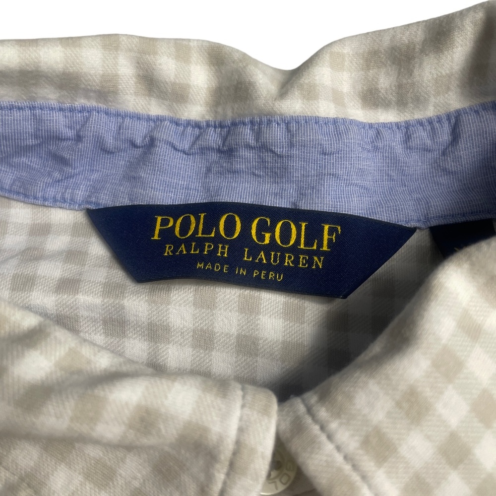 Polo Golf Men's XXL Polo Short Sleeve Taupe White Check‎ 1/4 Button 100% Cotton - Picture 2 of 7
